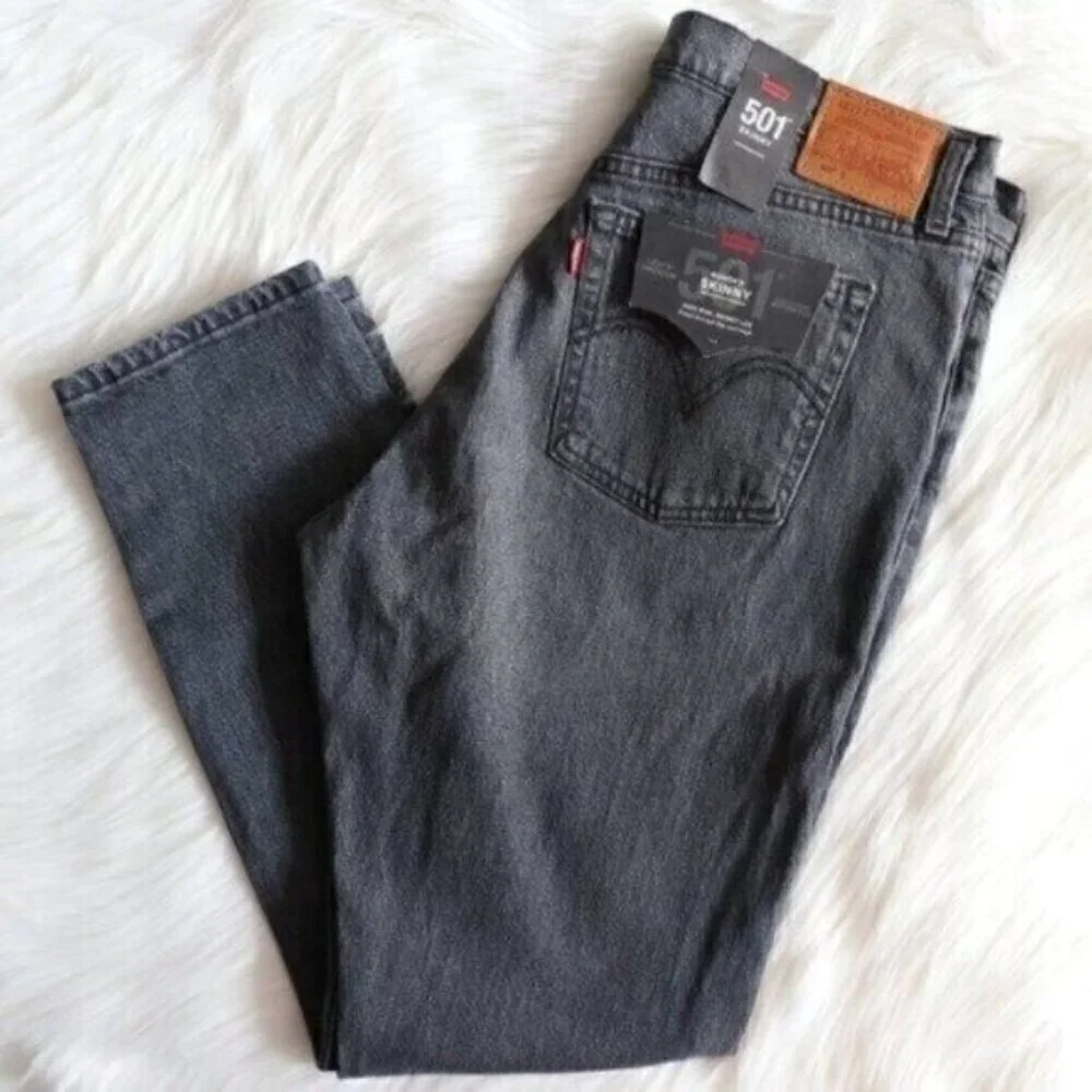 NWT Levis 501 Skinny Grey Jeans Size 32 High Rise Button Fly Denim Cropped
